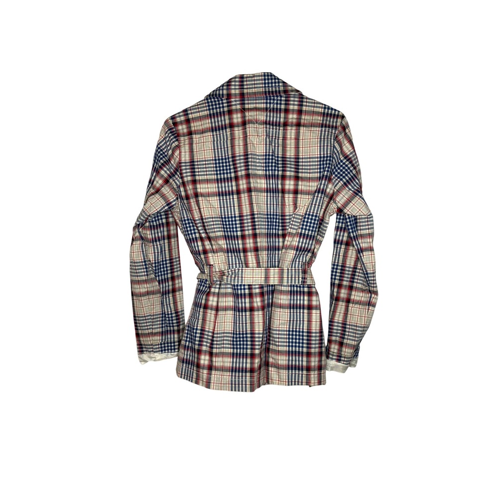 Tommy Hilfiger Womens Plaid Belted Blazer Red White Blue Double Breasted Medium - Picture 2 of 6